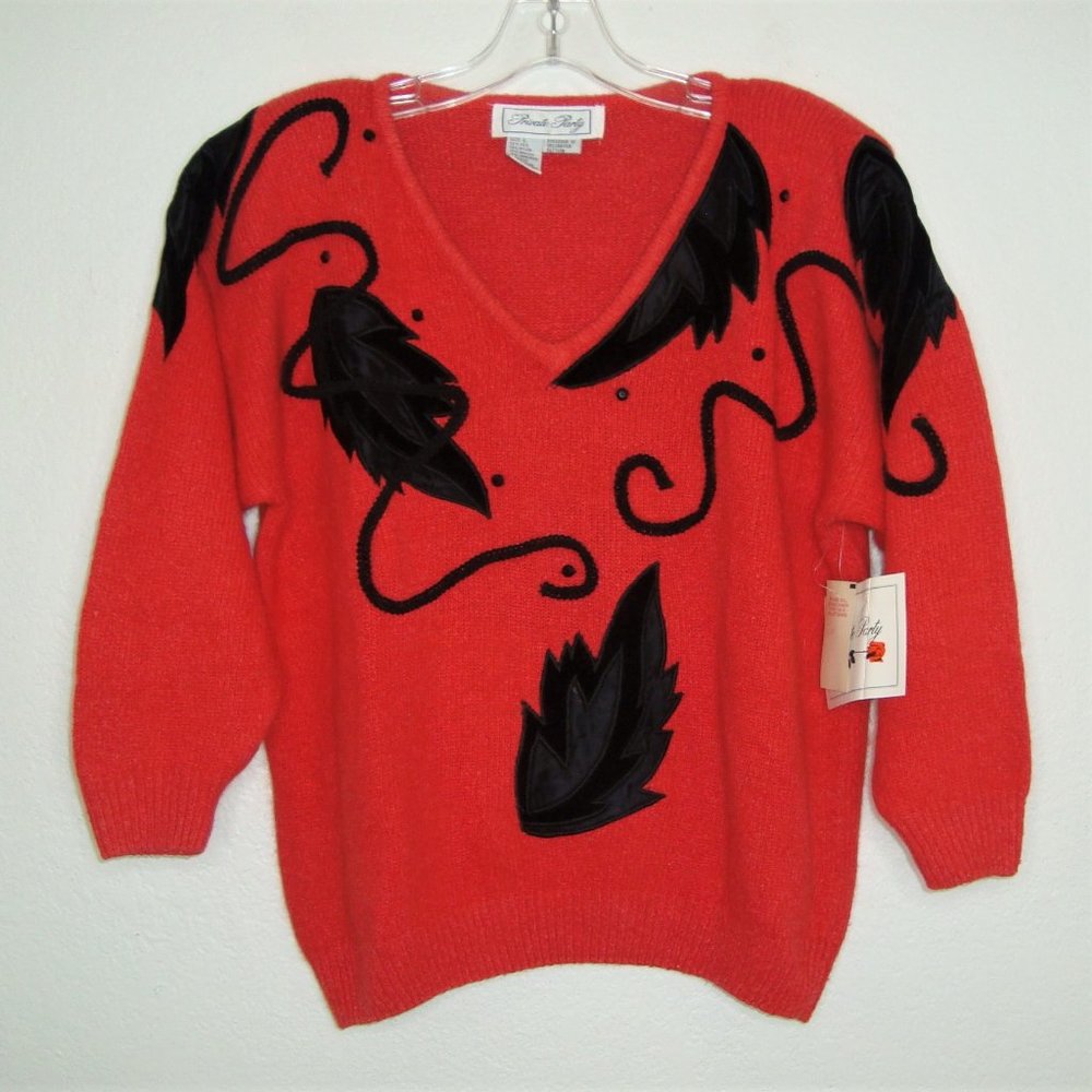 NWT Vintage Private Party Silk Angora Blend Appliqued Sweater  Size L
